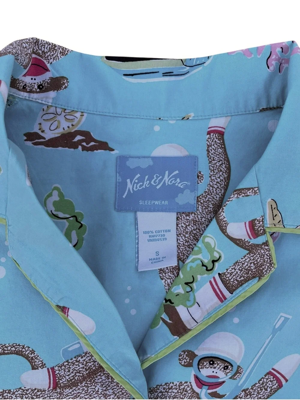 Vintage Y2K Nick & Nora Scuba Sock Monkey Cotton Pajama Set Size Small Novelty - Picture 4 of 10